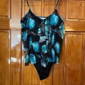 Shein Tropical Leaf Print Swimsuit Flowy 2XL EUC
